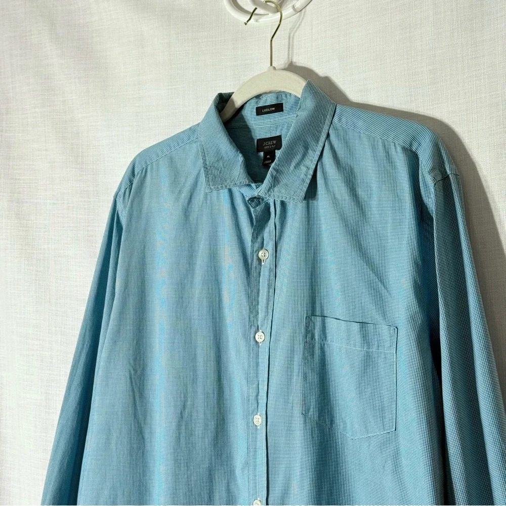 J.Crew Ludlow 120s‎ 2-Ply Teal Micro Gingham Button Down Shirt XL